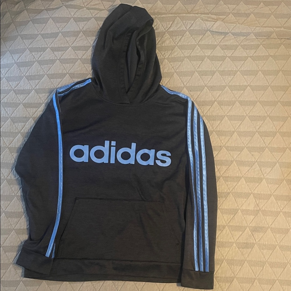 Adidas Pullover Hoodie Black Blue Logo 3-Stripes Pocket (Men’s)